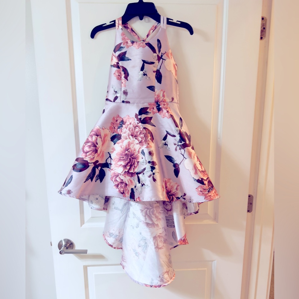 Speechless Pink Floral High-Low Kids Dress